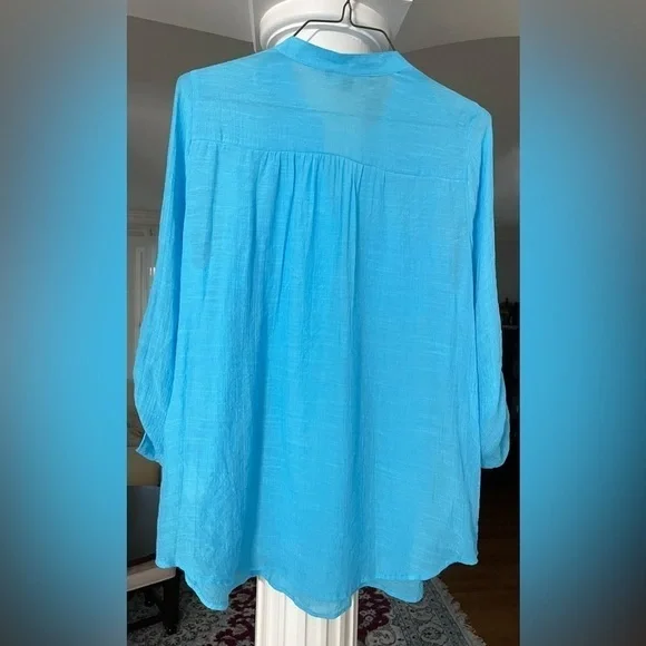 Valerie Stivens Turquoise blouse top pleated lose fit size 1X women - Picture 2 of 6